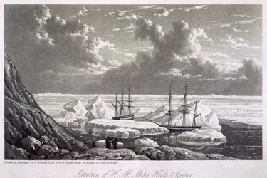 Situationen för H.M. Ship Hecla und Griper från den 17 till den 23 augusti 1820, från "Journal of a Voyage for the Discovery of a North West Passage from the Atlantic to the Pacific performed in the Y".